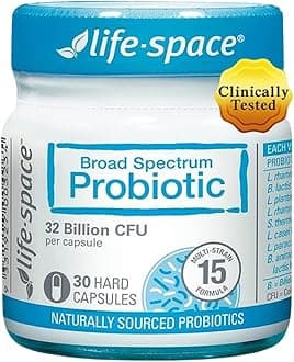 Life-Space Premium Broad Spectrum Probiotics, Clinically Proven, 32 Billion CFU & 15 Diverse Strains, Formulated for Daily Digestive Health & Immune Health, Probiotics for Women & Men, 30 Veg Capsules