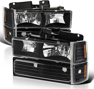 SPEC-D TUNING Black Headlights + Bumper Lights + Corner Compatible with 1994-1998 Chevy C/K 1500 2500 3500 Tahoe Suburban Blazer C10 Pickup, Left + Right Pair Headlamp Assembly