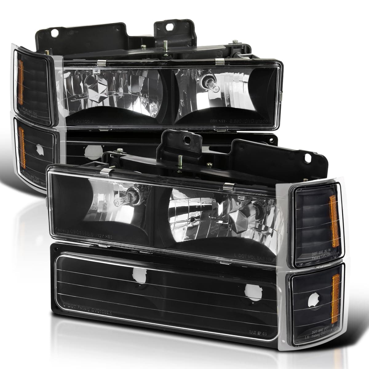 SPEC-D TUNING Black Headlights + Bumper Lights + Corner Compatible with 1994-1998 Chevy C/K 1500 2500 3500 Tahoe Suburban Blazer C10 Pickup, Left + Right Pair Headlamp Assembly
