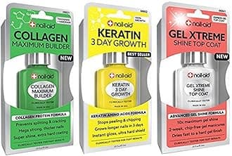 Collagen Base + Keratin Growth + Gel Top Coat, Clear, 3 Count