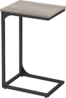 VASAGLE C-Shaped Side Table, Bedside Table, Sofa Side Table, Coffee Table, with Metal Frame, Industrial, for Living Room, Bedroom, Heather Greige and Black LET350B02The Forest Stewardship Council