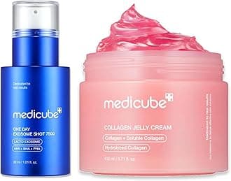 medicube Glow Essential Care Duo: Zero Exosome Shot 7,500 PPM Spicule Facial Serum and Collagen Jelly Cream 110ml | Korean Skincare, Skincare Sets