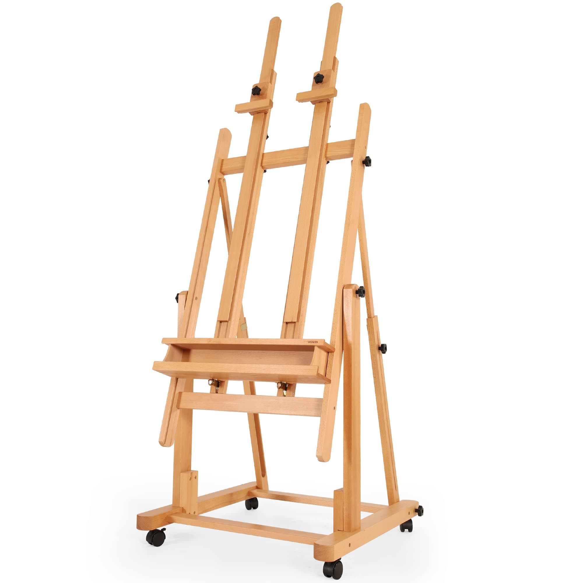 VISWIN Double Mast Heavy-Duty H-Frame Easel, Hold Canvas up to 83", Tilts Flat & Movable, Adjustable Beech Wood Large Easel Stand for Painting with Storage, Professional Art Easel for Adults, Artists