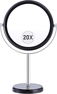 MIYADIVA 20X Magnifying Mirror, Makeup Mirror with Magnification, Double Sided 1X&20X Magnifying Makeup Mirror, 20X Magnifying Mirror for Desk, 360°Rotation Magnifying Mirror with Stand, Black