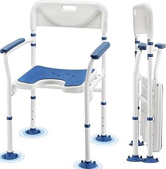 GreenChief Shower Chair with Arms and Back 350 LB, Folding Bath Chair Adjustable, Shower Seat Cutout for Private Washing, Heavy Duty Shower Chair for Senior, Elderly, Disabled, Bariatric