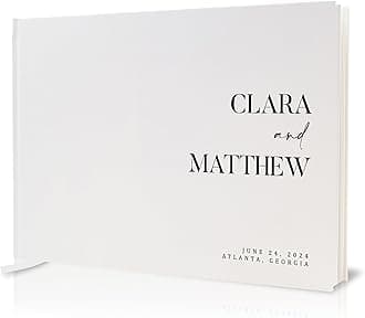 Personalized Guest Book - 11.5" x 8.5" Premium Custom Guest Signing Book with Bookmark and Blank Pages for Wedding Reception Table Decoration Engagement Birthday Party Event, Eggshell