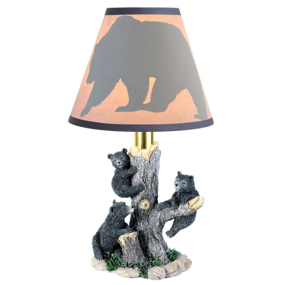 Bears Sculpture Accent Table Lamp - Forest Nature Scene Desk Light