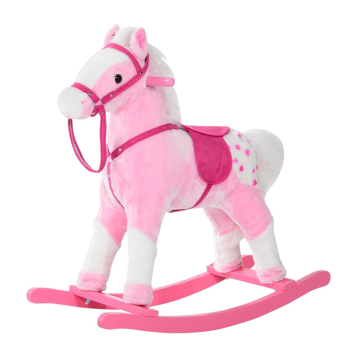 Qaba Kids Plush Toy Rocking Horse Pony with Realistic Sounds - Pink