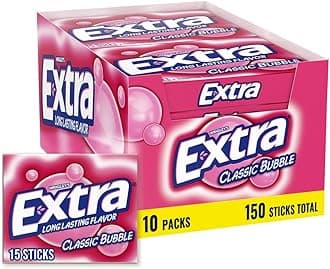 Wrigleys Extra Classic Bubble Sugarfree Chewing Gum 15 Stick Pack Box Of 10 Packs