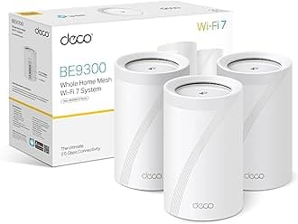 TP-Link Deco BE9300(3-pack) WiFi 7 BE9300Mbps Whole Home Mesh WiFi System, 2.5Gbps Ports, VPN Supported, Router & Extender Booster, AI-Driven Mesh, 6 GHz Band, Homeshield, Alexa & Google