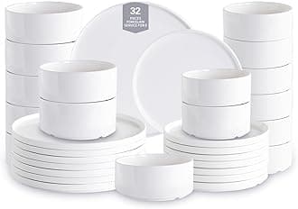 Modern Plates and Bowls Sets for 8, 32 Piece Porcelain Dinnerware Kitchen Dishware Chip-Resistant Ceramic White Dish Sets, Dining Dinner ware,Microwave and Dishwasher Safe