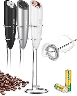 SIMPLETaste Milk Frother Handheld Battery Operated Electric Foam Maker, Drink Mixer with Stainless Steel Whisk and Stand for Cappuccino, Bulletproof Coffee, Latte, White (White)