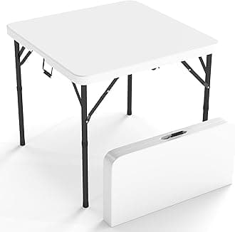 Real Relax Folding Table, 34" Square Portable Card Table with Handle and Removable Legs for Indoor Outdoor Picnic Party BBQ Camping Wedding,White