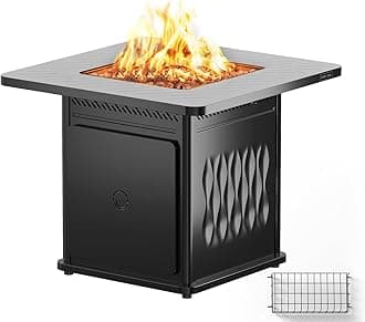 EAST OAK 32'' Propane Fire Pit Table, 50,000 BTU Steel Gas FirePit for Outdoor, Outside Patio Deck and Garden, CSA Certified Fire Table with Magnetic Lid, Cover-Storage Basket and Lava Rock, Black