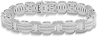 JeweliliMen's Sterling Silver Link Bracelet with Natural White Round Diamonds, 1/2 cttw, 8.5", 8.5 inches, Metal, Diamond