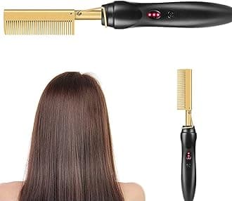 Elterazone Hair Straightener Brush, Electric Heating Comb, Portable Travel Anti-Scald Beard Straightener Press, Ceramic Security Curling Iron Fast Heating Hot Comb