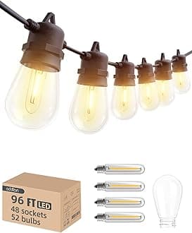 addlon 96FT(2FT Space) LED Outdoor String Lights with 48 Edison Shatterproof Bulbs, Heavy-Duty and Weatherproof Strand, Commercial Grade Patio Lights, Decorative for Garden or Patio, Black