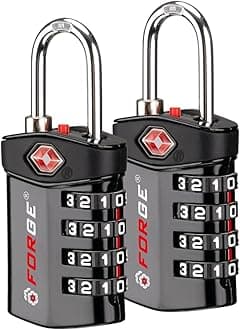 Forge Quality 4 Digit TSA Approved Luggage Lock 2 Black Locks with Inspection Indicator, Alloy Body for Pelican case, Suitcase, Gym Locker.