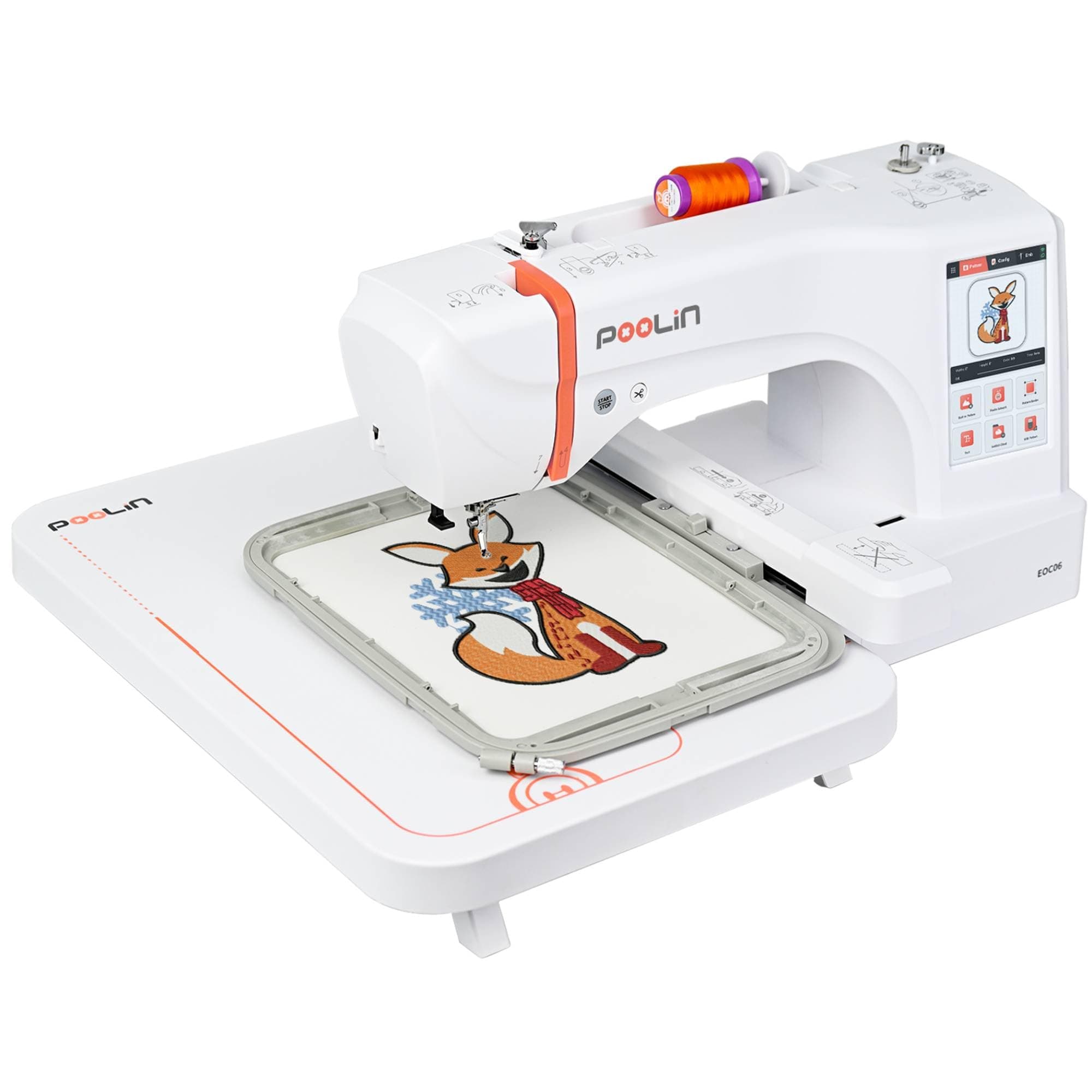 PooLin EOC06 Embroidery Machine,11"x7.9",7.9"x7.9",5.5"x5.5" Embroidery Area,Computerized Embroidery Machine for Beginners Gifts,7" Touchscreen,200 Built-in Designs,USB & Wireless