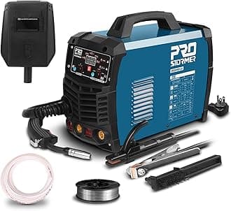 Welding Machine, MIG/TIG/MMA 3 in 1 Multifunctional Welder with Digital Display, Electrode Holder, Earth Clamp, Input Power Adapter Cable and Brush