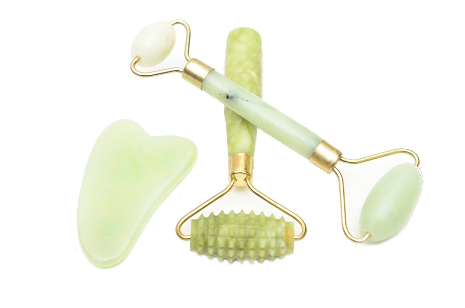 Natural Jade Stone Face Roller (Two Count) & Fascia Scraper