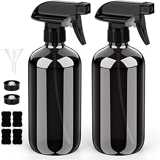 Bontip Glass Spray Bottle, Black Glass Spray Bottle Set & Accessories Refillable for Plants Window Cleaners Aromatherapy Facial hydration Watering Flowers Hair Care (2 Pack/16oz) (Black)
