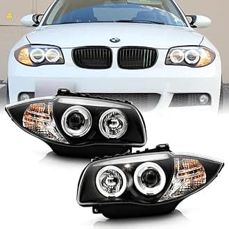 For [Halogen Model] 2008-2013 BMW E87 128i 135i Black Housing LED Halo Projector Headlights Headlamps Assembly