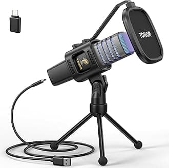 USB Condenser Microphone, Cardioid Pattern Computer Microphone for Conference, Streaming, Podcast, Gaming, Twitch, for Laptop, Desktop PC, 200 cm Cable with Adjustable RGB, 200 cm Cable TC30S