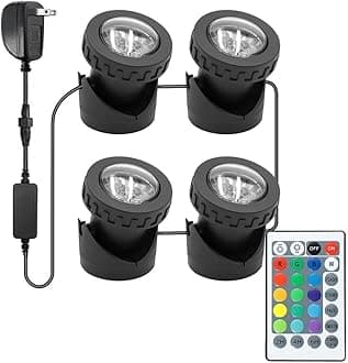 Colored Pond Lights with Timer, RGB Weighted Fountain Light IP68 Waterproof, Dimmable Outdoor Landscape Lights Fish Tank Pond Fountain Garden, 4 in Set