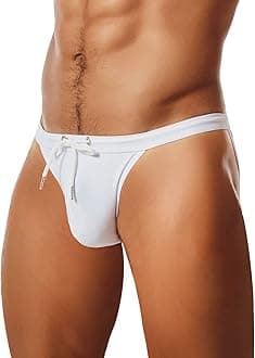 MIZOKMen's Sexy Low Rise Swimsuits Bikini Swimming Briefs Swimwear with Adjustable Drawstring