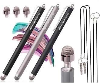 The Friendly Swede Micro-Knit Mesh Tip Capacitive Stylus Pens for Touch Screens with Replaceable Fiber Tip, Stylus Pen for iPad, iPad Pen, iPad Stylus, Styluses, Stylus Pen for iPhone (3 Pack)