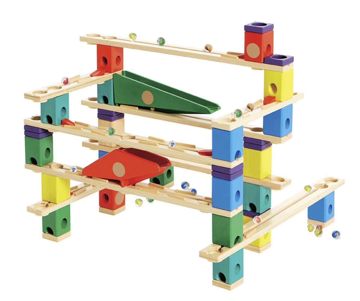 Hape Wooden Quadrilla Marble Run Vertigo Construction with Instruction| 134-PIECE STEM Educational Learning Toys for Kids