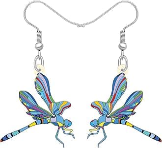 Bonsny Drop Dangle Sweet Blue Flying Dragonfly Earrings Gift Insect Pattern Fashion Jewelry For Women