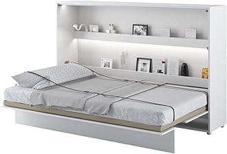 Arthauss Modern Horizontal Wall Bed Concept with Storage and Gas Lifting Mechanism 120cm White Matt - Fold Down Murphy Bed for Small Rooms with Shelving Storage and Soft Close System