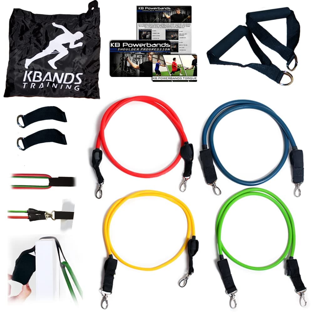 Kbands Training KB Powerbands Resistance Bands Set, Exercise Bands with Handles, Door Anchor, 2 Anchor Straps, Digital Training Downloads, Resistance Training, Physical Therapy