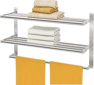 Hotel Towel Racks for Bathroom Wall Mounted, 24 Inch Towel Shelf for Bathroom, 3-Tier Bathroom Towel Rack with Tower Bars, Brushed Nickel