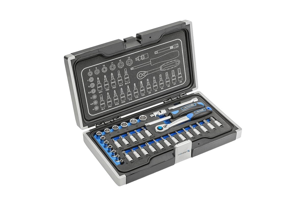 Högert Technik - Tool Set I Socket Spanner, Bits and Equipment 1/4 Inch I Alloy Chrome Vanadium Steel I Drop Forged I Ratchet Mechanism with 72 Pawls I HT1R464-34 Pieces