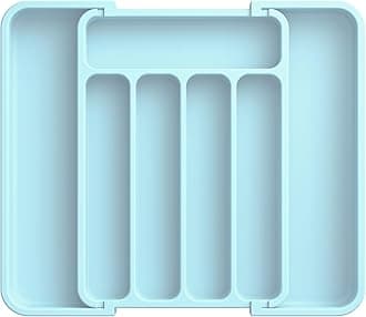 Aujen Silverware Organizer - Expandable Kitchen Drawer Organizer, Adjustable Utensil Organizer, Cutlery Tray for Forks, Knives, Multipurpose Kitchen Organizers and Storage Solution, Blue, Medium