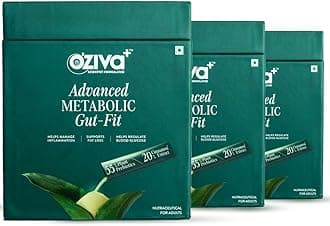 OZiva+ Advanced Metabolic Gut-Fit For Gut & Metabolic Heath | With Cinnamon Polyphenols, B420™ | Probiotic, Oat Fiber Prebiotic | 90 Sachets + 90 Effervescent Tablets (Pack 3)