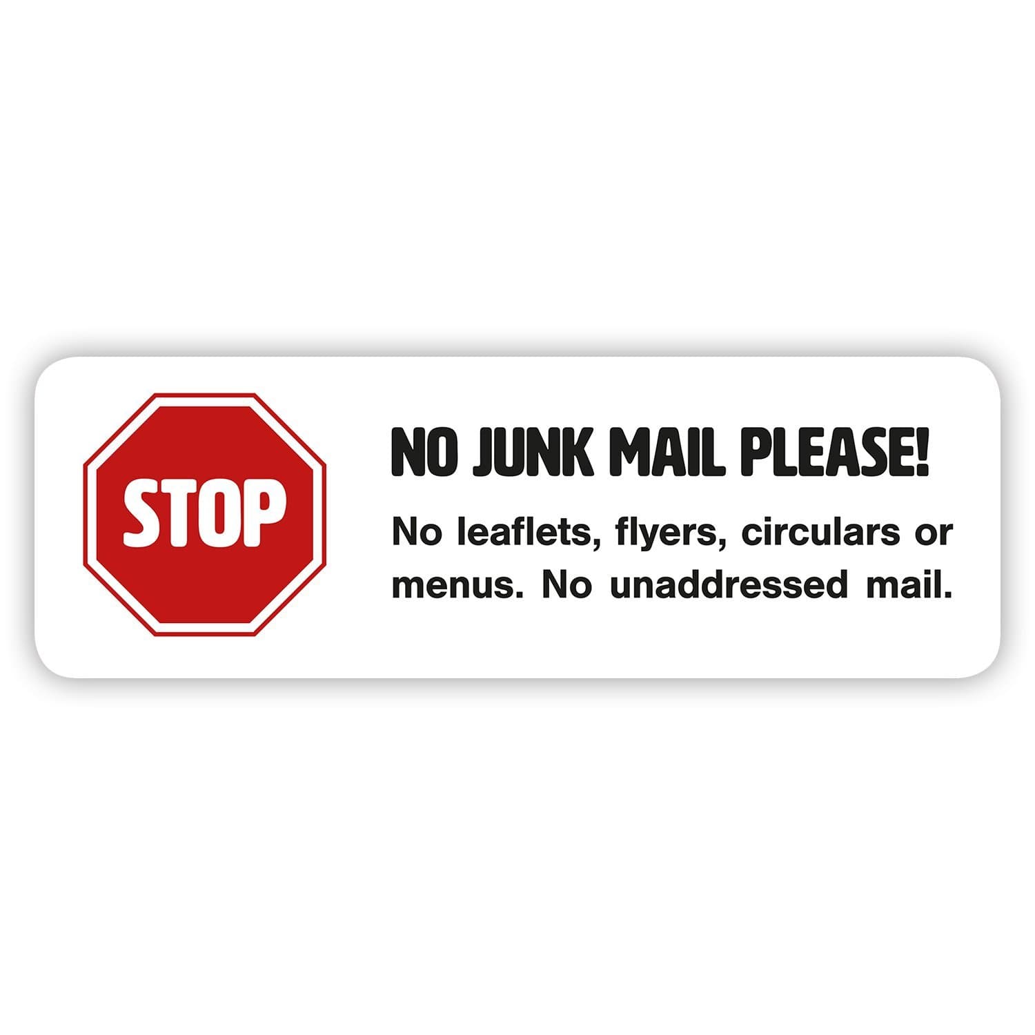 1 x No Junk Mail Sticker - Self-adhesive in White for Door or Letterbox (Medium 99 x 33 mm)