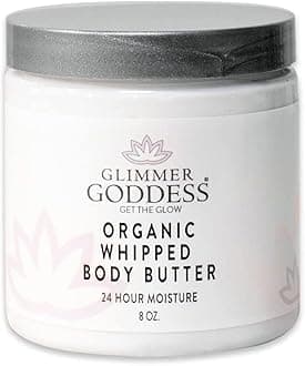 GLIMMER GODDESS Organic Whipped Body Butter for Women - Moisturizer Cream with Shea & Cocoa Butter, Almonds & Coconut Oil - Lavender Orange, 8oz