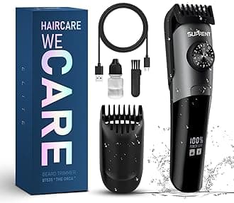 SUPRENT Beard Trimmer for Men Waterproof- IPX7 Professional Mustache Trimmer- 39 Built-in Adjustable Precise Lengths- Cordless USB C Rechargeable & LED Display