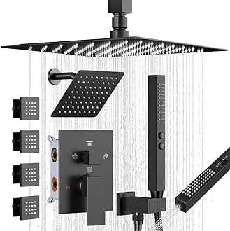 Shower System with Body Jets, Bostingner Four Modes Shower Set 10+6" Rain Shower Head with Handheld Spray 2 Ways, 4Pcs Shower Jets System in Wall Shower Faucet Sets Complete, Matte Black