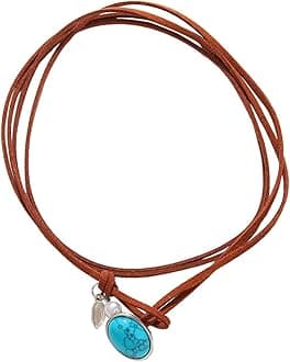 POYAMUSE Turquoise Leather Choker Necklace - Western Cowgirl Jewelry for Women, Boho Layered Leather Necklace - Vintage Suede Choker Necklace for Women