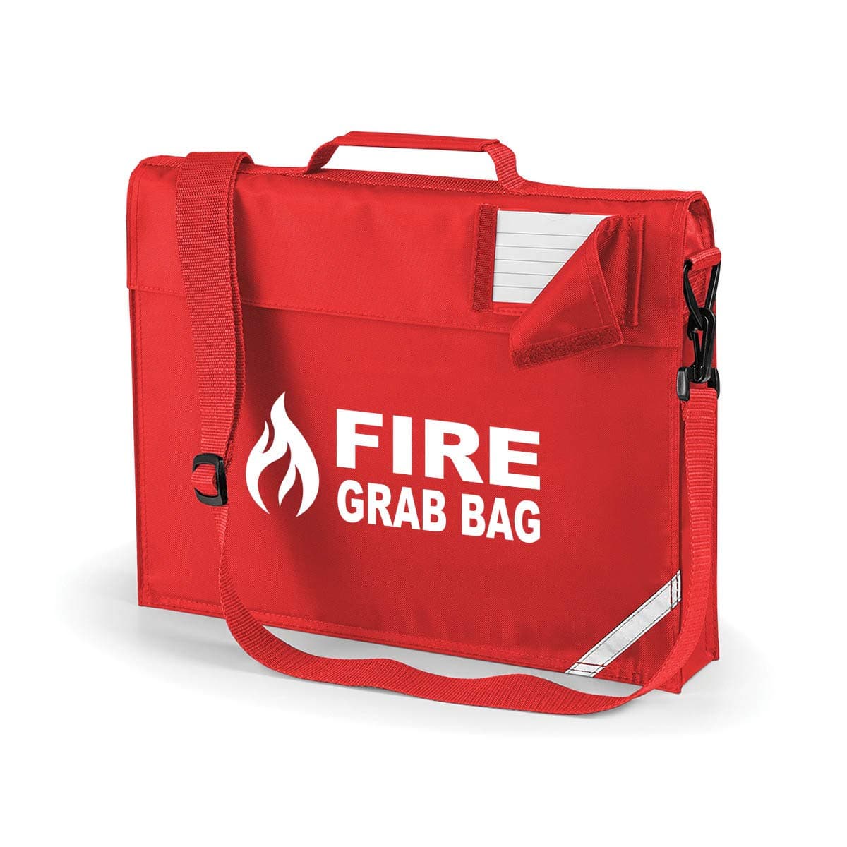 – School Evacuation Fire Grab Bag with Flame Logo Graphic - Printed Red Emergency Documents Shoulder Strap Bag