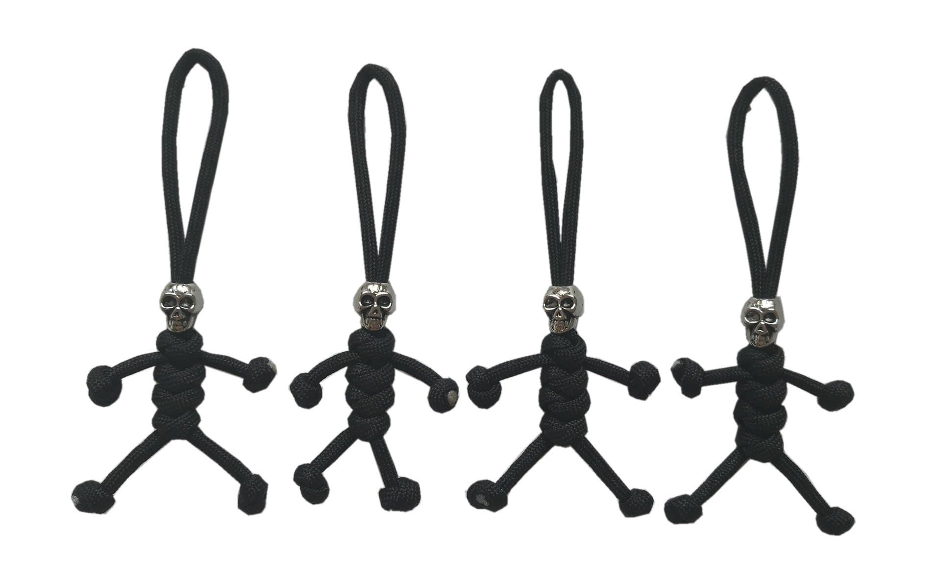 YHAN 4 Pack Paracord Zipper Pulls Keychain or Knife Lanyards with Skull Alloy Bead (Black) by CandyHan