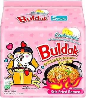 Hot Chicken Carbo Flavour Buldak Ramen Noodles Carbonara 130g Pack of 5