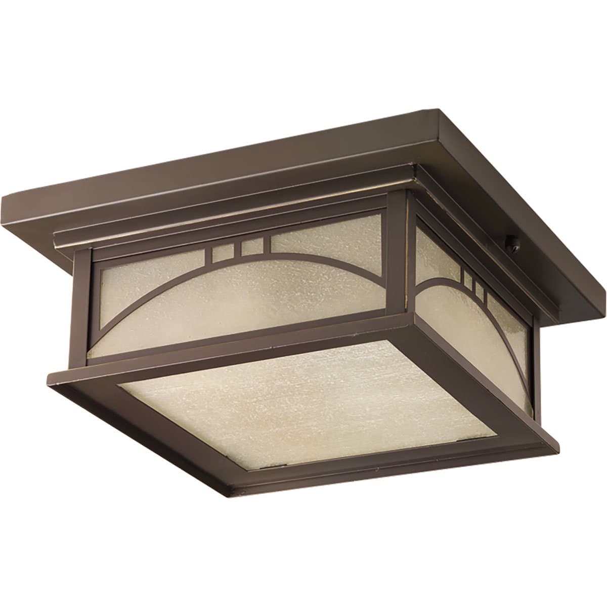 Progress Lighting Residence Collection 2-Light Umber Textured Art Glass Craftsman Outdoor Close-to-Ceiling Light Antique Bronze 12"