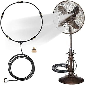 Outdoor Misting Fan Kit for a Cool Patio Breeze,Water Mister Spray for Cooling Outdoor,19.36FT (5.9M) Misting Line + 5 Brass Mist Nozzles + a Brass Adapter(3/4) Fit to Any Outdoor Fan