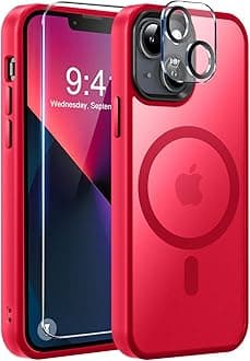 MOCCA Strong Magnetic for iPhone 13 Case, [Compatible with Magsafe][Screen Protector+Camera Lens Protector] Translucent Matte Back Slim Shockproof Case for iPhone 13 Phone Case 6.1", Red